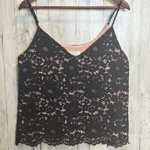Aritzia Babaton Lace Tank Sz Large Black Pink Lined Coquette Dark Fairy Goth EUC